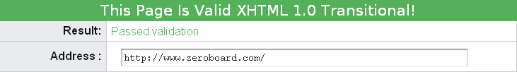 제로보드 XE의 XHTML 유효성 검증결과. Passed Validation.